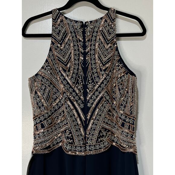 Betsy & Adam Women's Beaded Navy Gold Gown Size 10 Petite NWT Elegant Formal - Picture 12 of 16